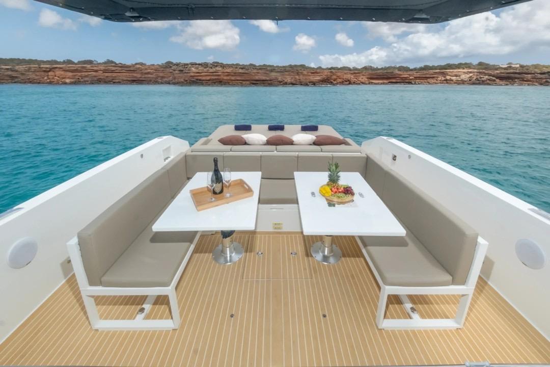 Sun deck and relaxation area on De Antonio 50 Coupé luxury yacht