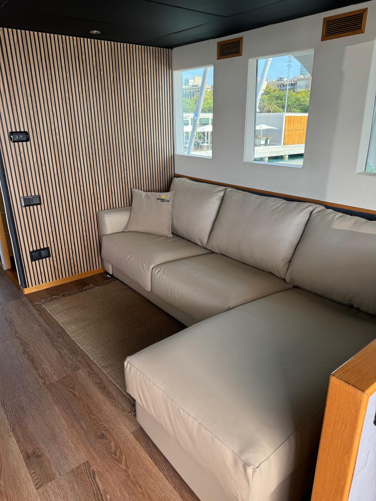 Premium interior seating and lounge space inside Explorer 92 yacht