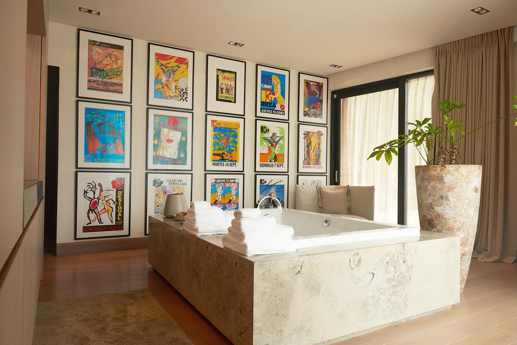 Luxury jacuzzi wellness suite with curated artwork at Casa Alegre Ibiza villa