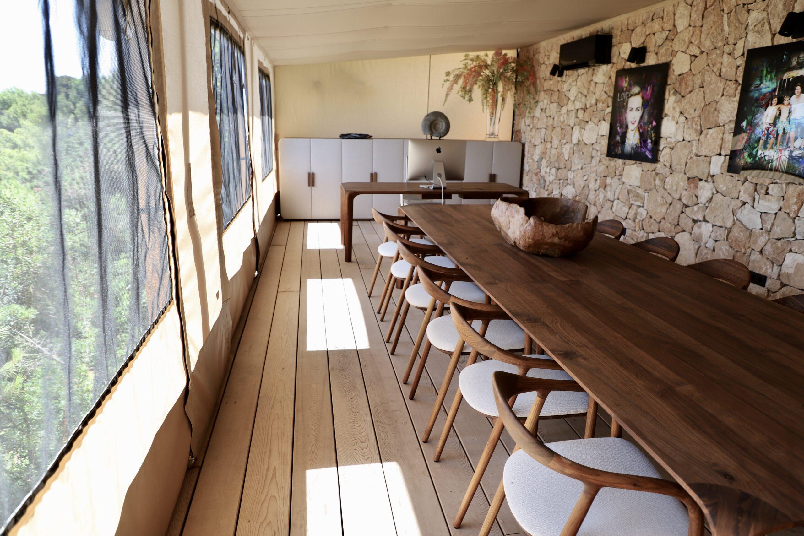 Outdoor dining terrace with panoramic Mediterranean views at Casa Alegre