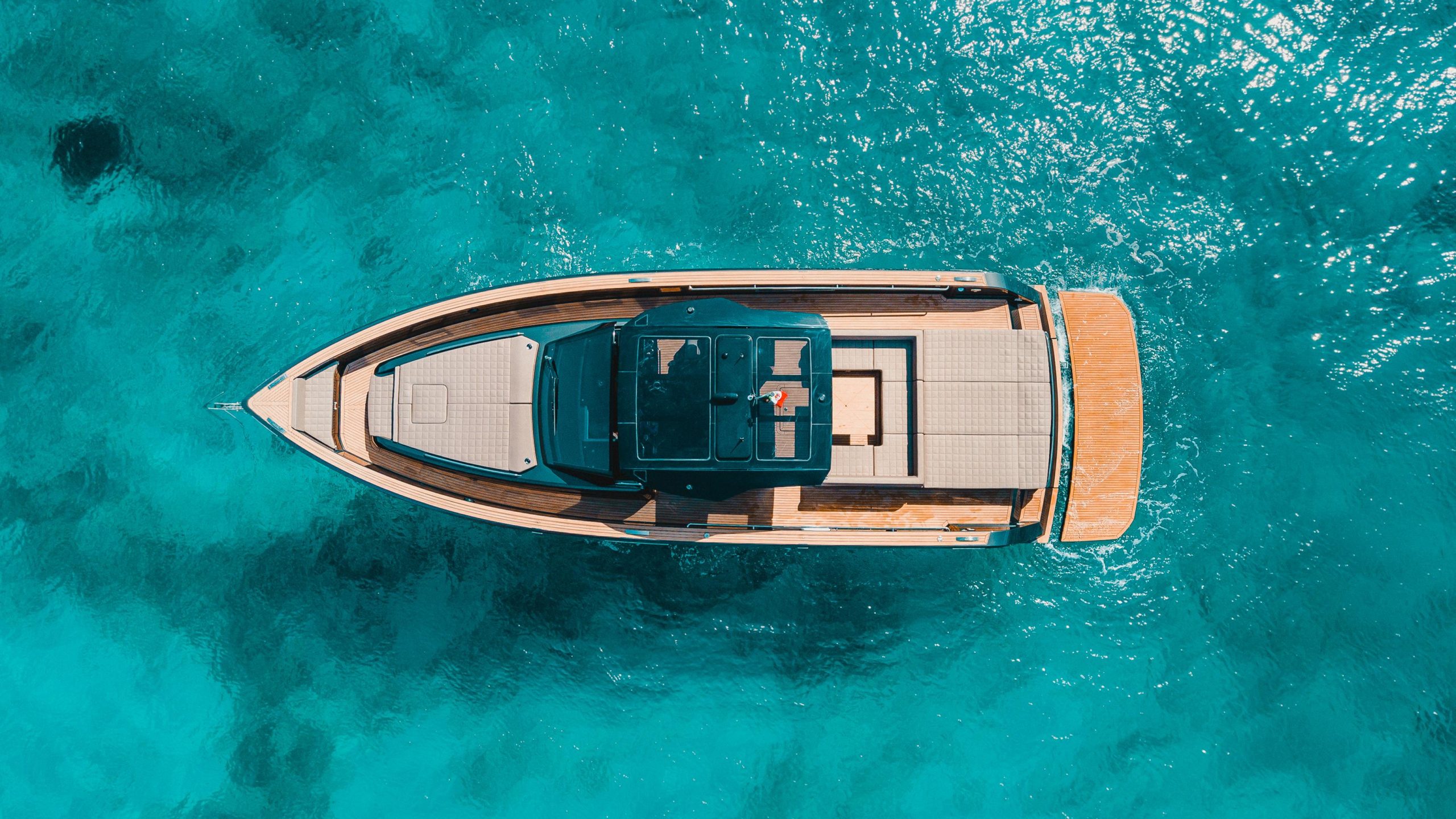 Aerial top view of Pardo 50 open yacht at sea