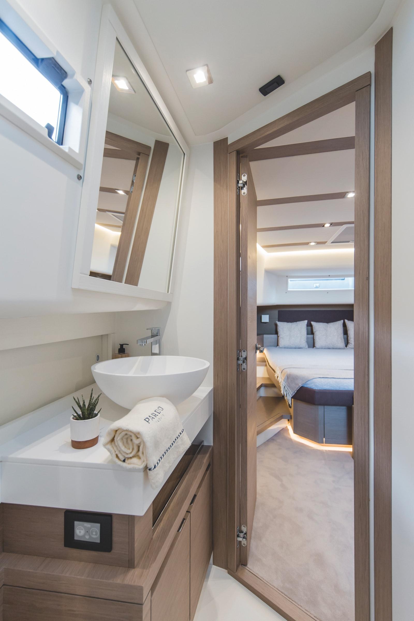 Modern interior cabin aboard Pardo 50 luxury yacht