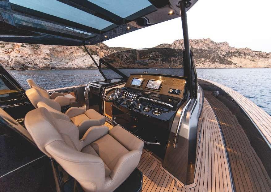 Modern helm station and cockpit area aboard Pardo 50 yacht