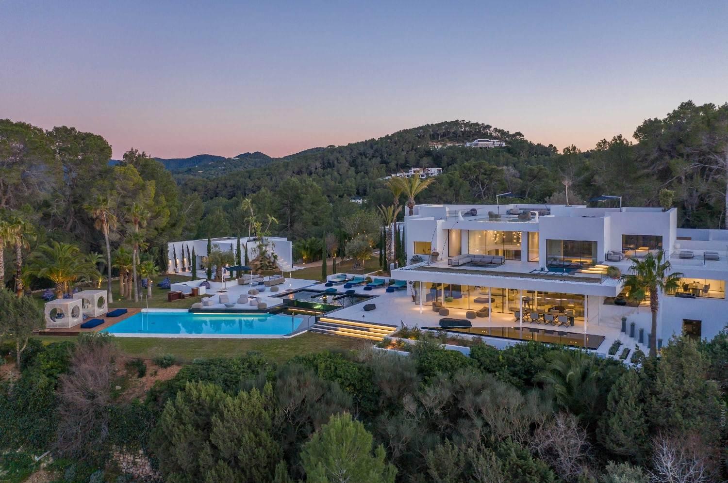 Exclusive Ibiza villa aerial view surrounded by nature