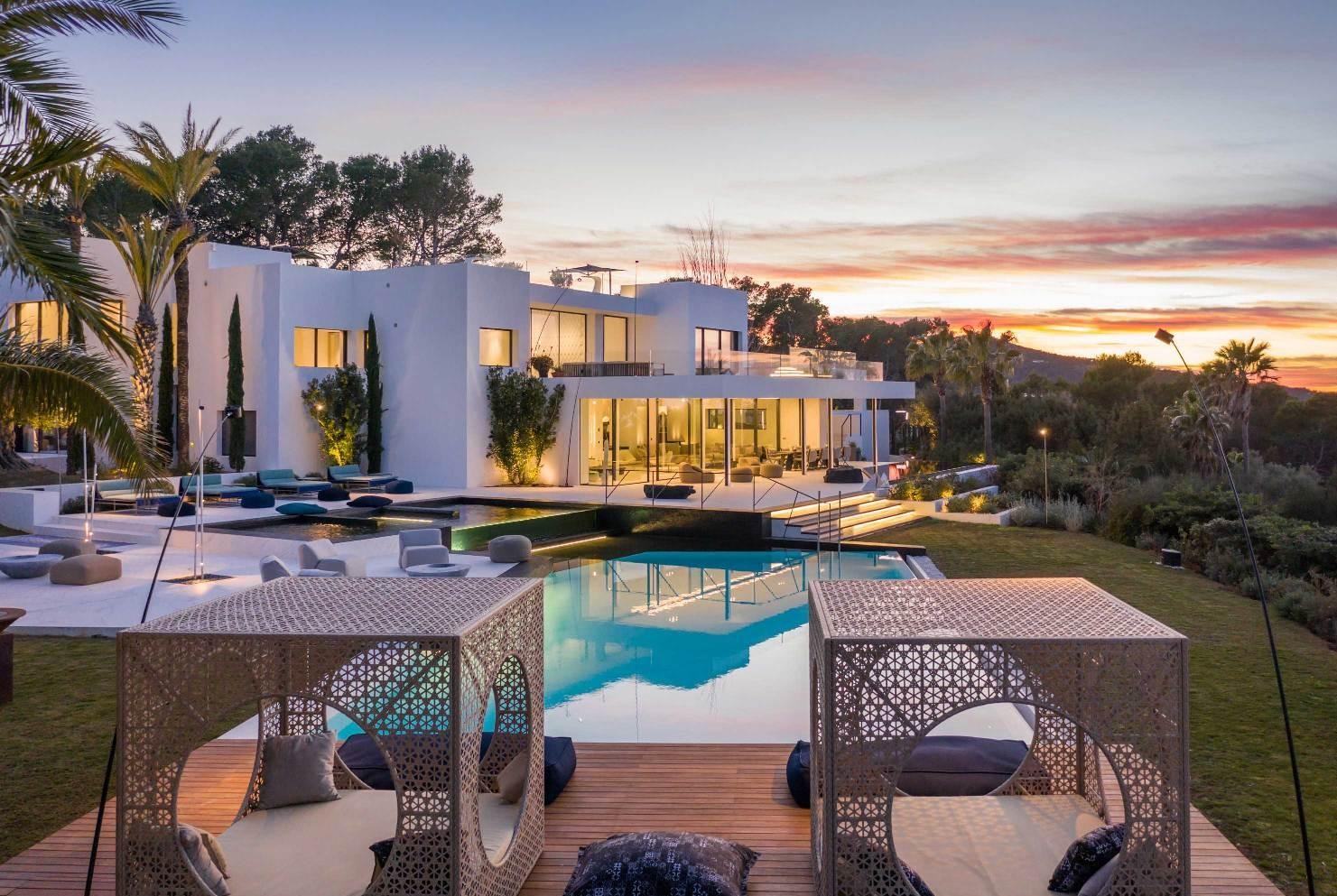 Luxury villa in Ibiza with sunset pool views