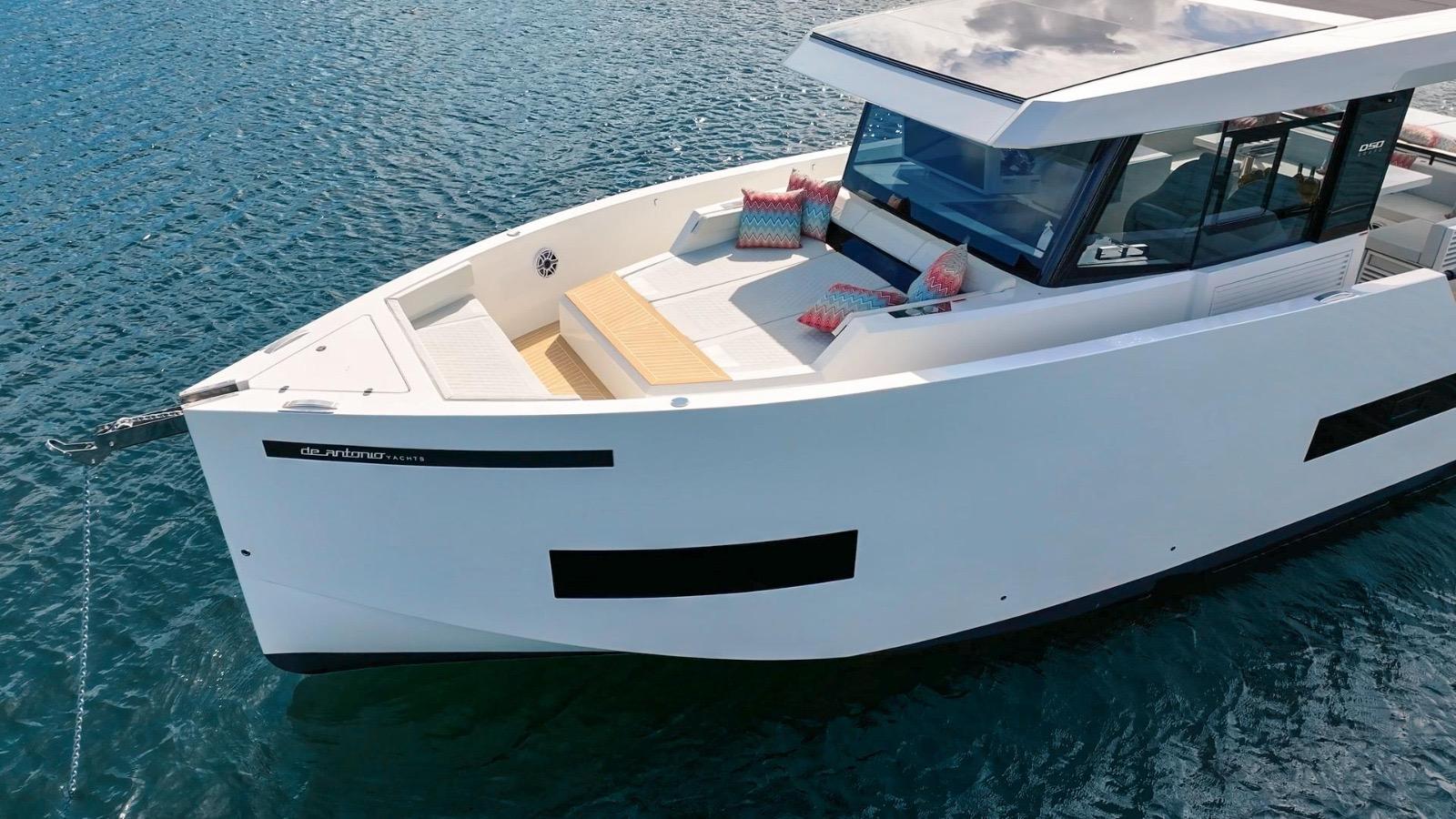 Bow relaxation area aboard De Antonio 50 Coupé in Ibiza