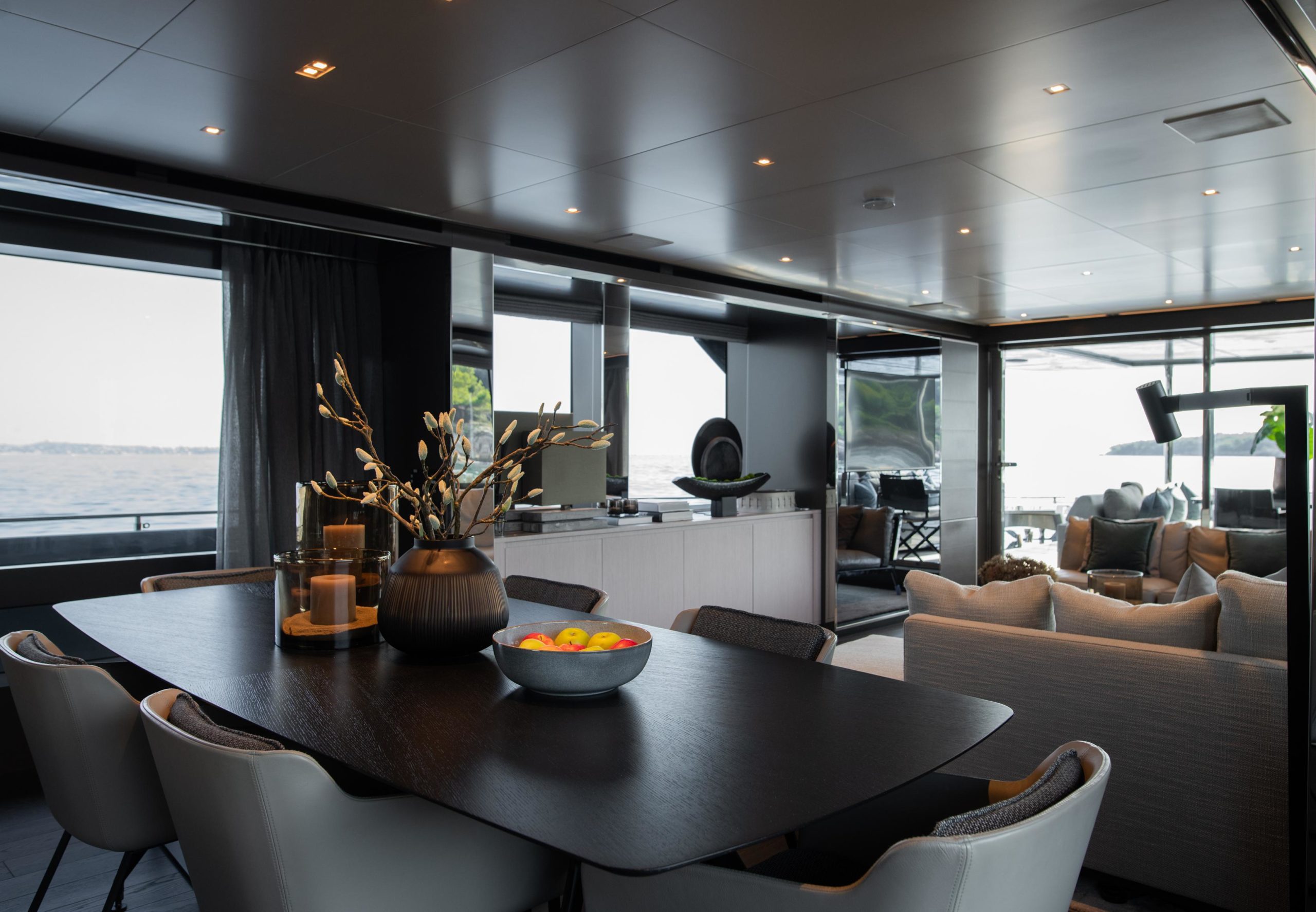 Contemporary indoor lounge and relaxation area inside Riva Argo 90
