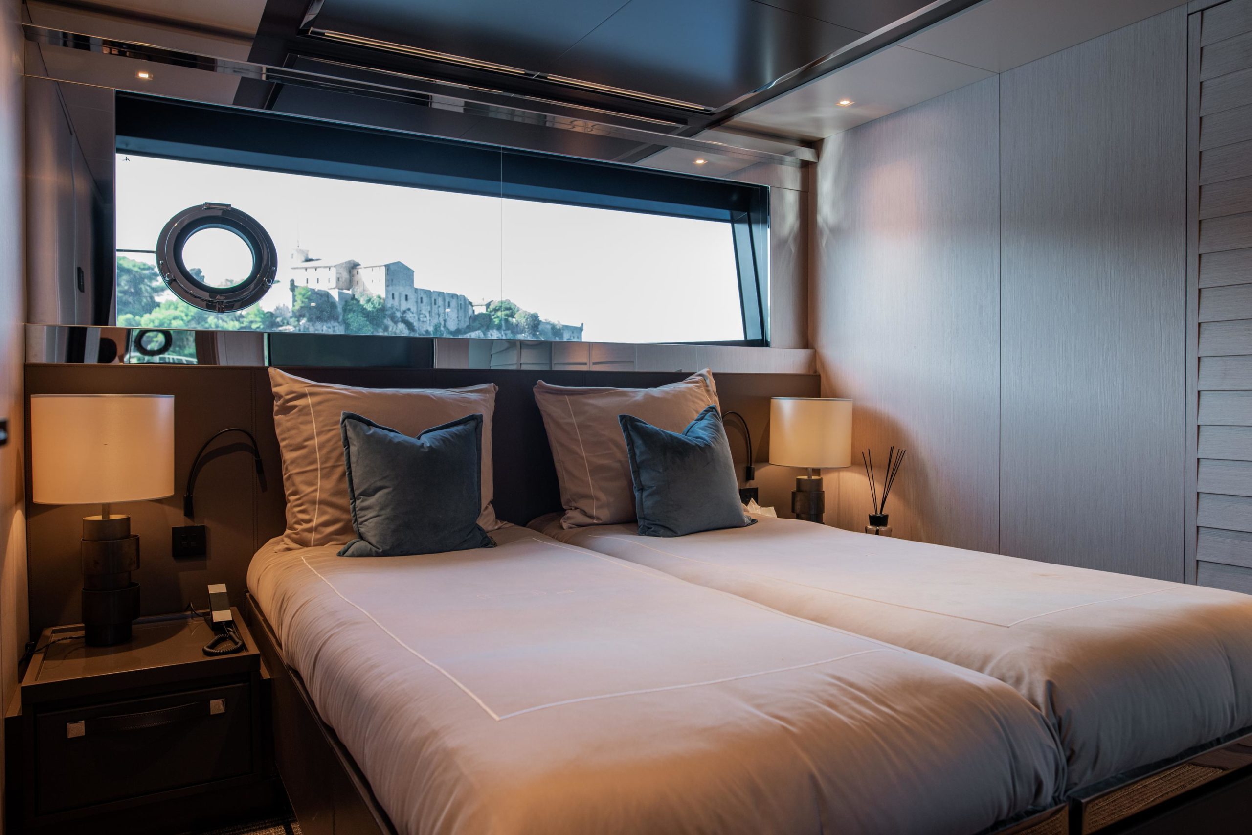 Modern guest cabin aboard Riva Argo 90 luxury yacht