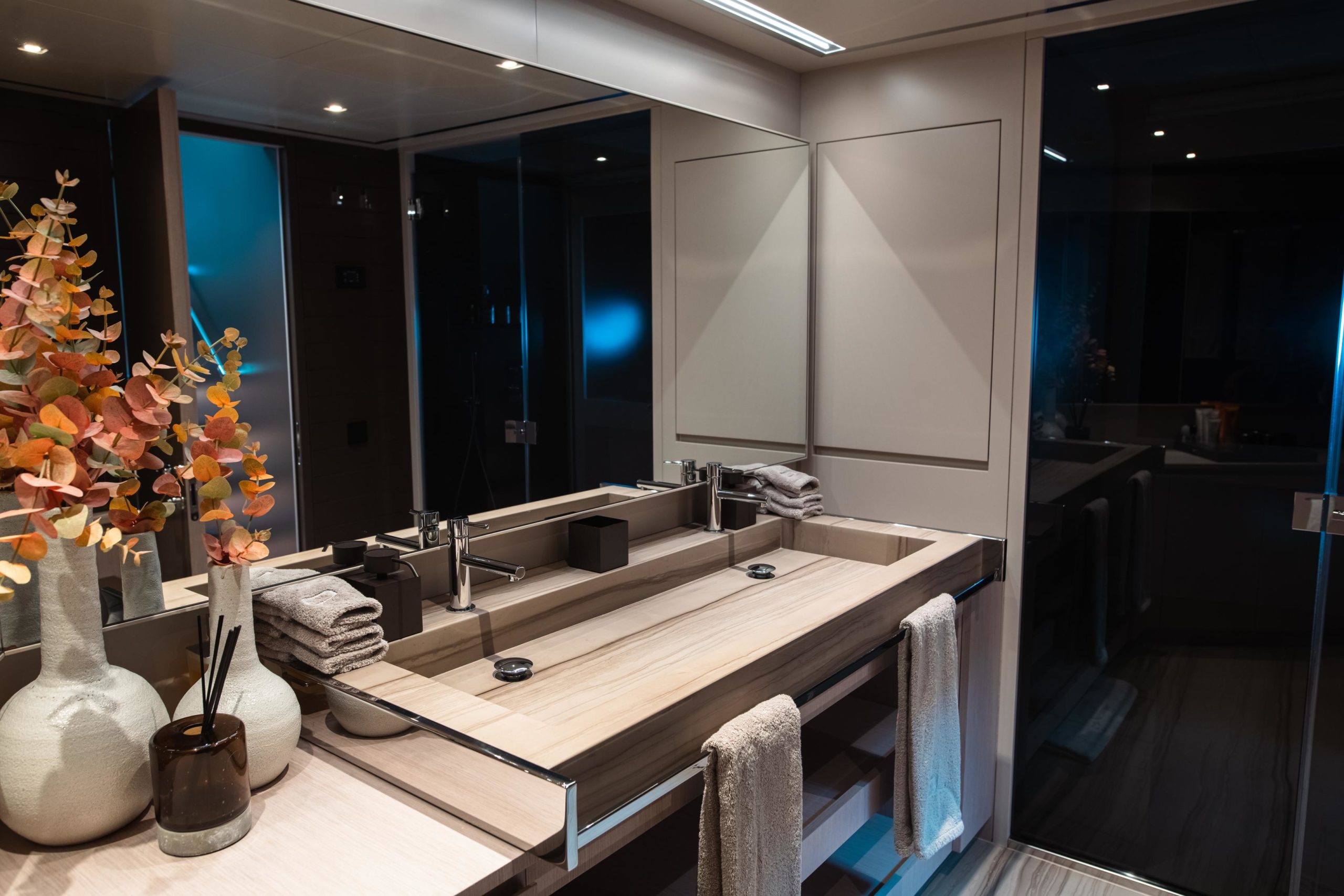 Premium marble bathroom inside Riva Argo 90 superyacht