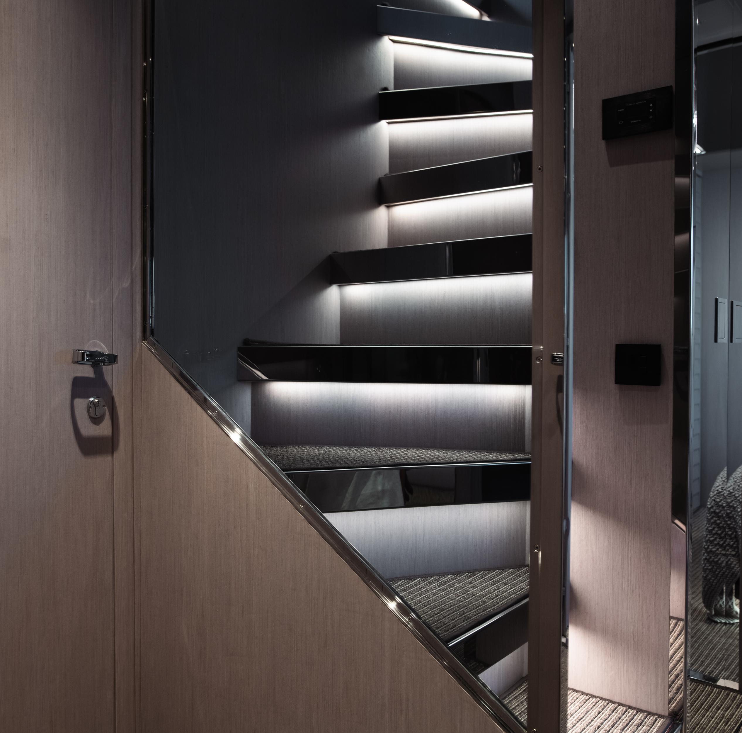 Luxury staircase and contemporary entrance aboard Riva Argo 90 yacht